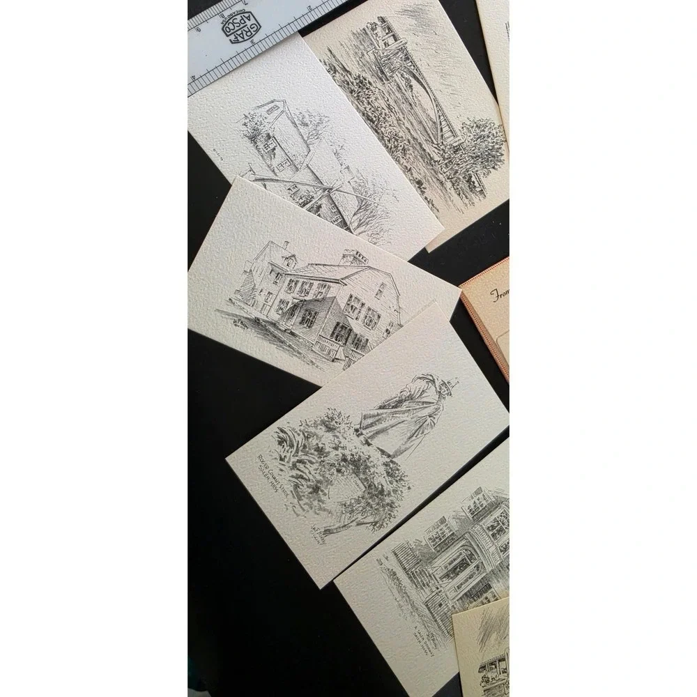 Mini VTG Souvenir of Massachusetts 12 Scenicard Sketches Curhan Co Salem Boston